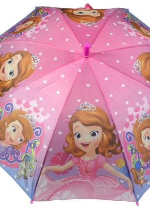 Детский яркий зонт трость полуавтомат на 8 спиц со свистком с рисунком принцесса софия7 фото