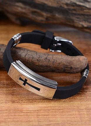 Браслет с крестом со вставкой каучуковый