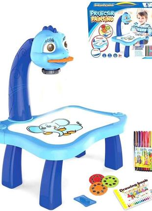 Детский столик для рисования с проектором wow projector painting 3в1 набор для творчества с фламастирами.синий