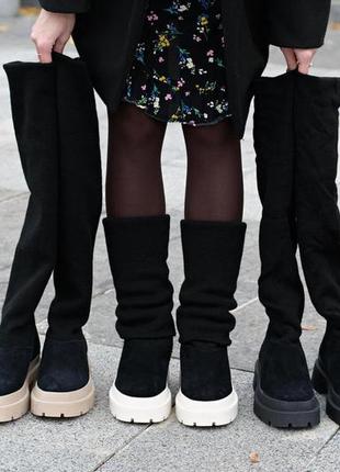 Демисезонные женские ботфорты чулки на платформе натуральная замша, трикотаж sock-11819 фото