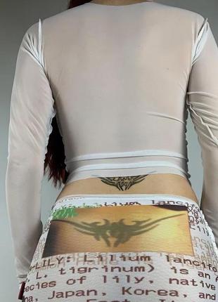 Костюм юбка кофта с рукавом сетка белый белая с принтом готическим тату фея текст шрифты печворк patchwork5 фото