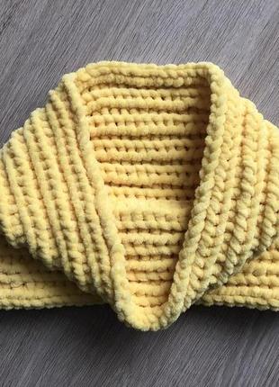 Снуд хомут шарф вязаный ручная работа желтый велюр новый теплый handmade1 фото