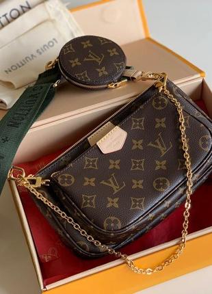 Жіноча сумка louis vuitton хакі Луї витон лупи віттон multi pochette ( мульти пошей) 3 в 11 фото