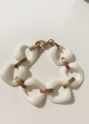 Жіночий браслет з кераміки білий з позолотою new collection