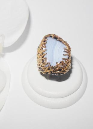 Серебряное кольцо с натуральным голубым агатом3 фото