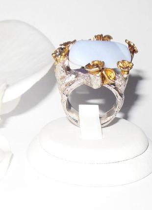 Серебряное кольцо с натуральным голубым агатом3 фото