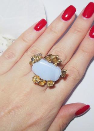 Серебряное кольцо с натуральным голубым агатом4 фото