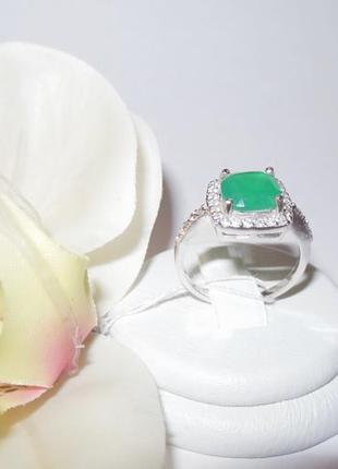 Серебряное кольцо с натуральным зеленым агатом3 фото