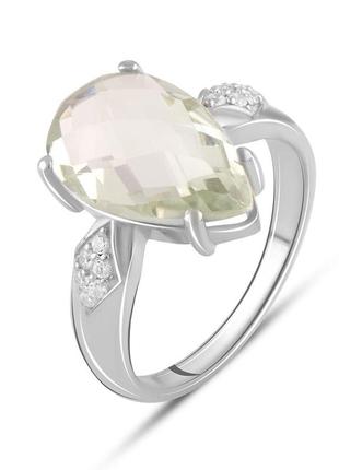 Серебряное кольцо с натуральным зеленым аметистом