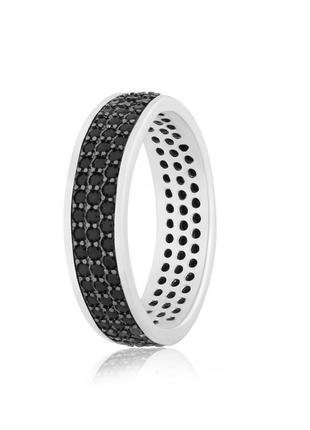 Серебряное кольцо с россыпью черных фианитов