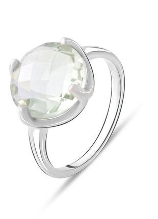 Серебряное кольцо с натуральным зелёным аметистом