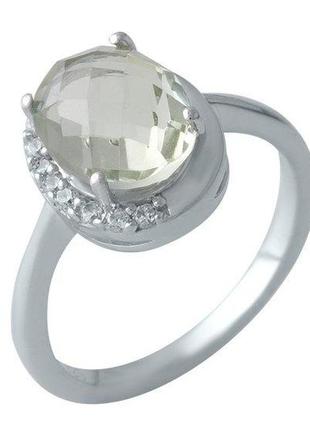 Серебряное кольцо с натуральным зеленым аметистом
