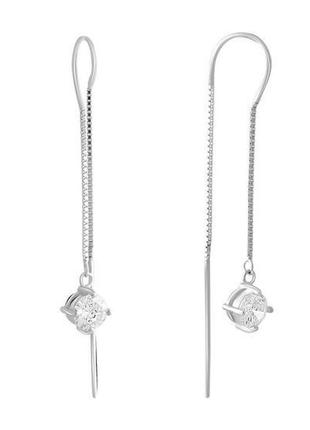 Срібні сережки протяжки з фіанітом