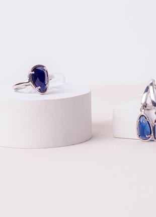 Серебряные серьги,кольцо и кулон с сапфиром (нано)2 фото
