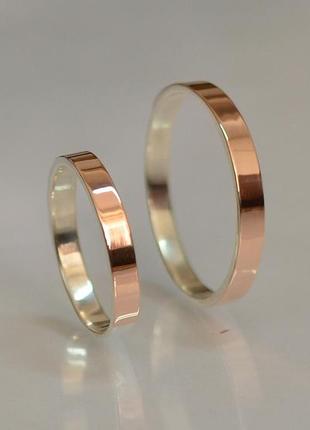Серебряное обручальное кольцо с вставками из золота4 фото