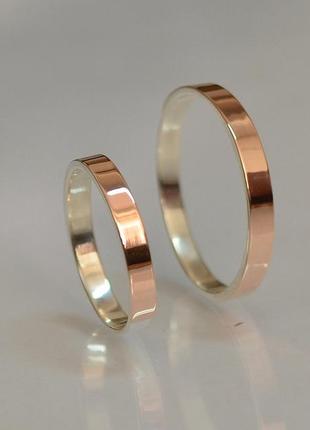 Серебряное обручальное кольцо с вставками из золота