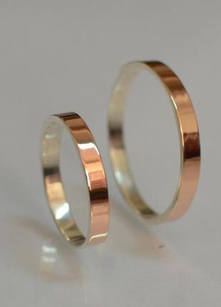 Серебряное обручальное кольцо с вставками из золота3 фото