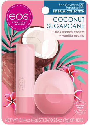 Набор бальзамов для губ eos coconut sugarcane stick and sphere lip balm combo 4 г + 7 г
