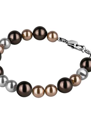 Женский браслет из ювелирной стали swarovski-elements коричневыми и серыми жемчужинами