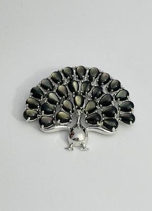 Серебряная брошь "павлин" с натуральным перламутром3 фото