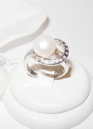 Серебряное кольцо с речным жемчугом3 фото