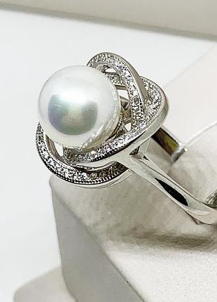 Каблучка срібна з перлами і кубічним цирконієм 17 6,15 г