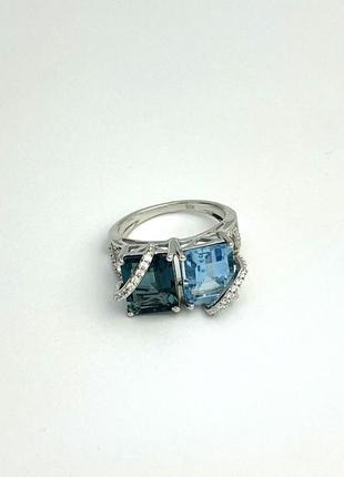 Серебряное кольцо с натуральным топазом и лондон топазом2 фото