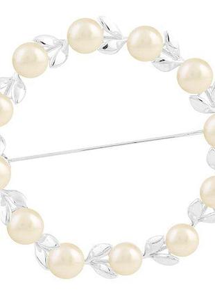 Серебряная брошь с речным жемчугом