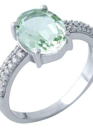 Серебряное кольцо с натуральным зеленым аметистом