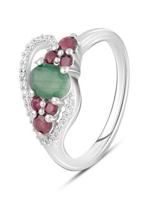 Серебряное кольцо с натуральным рубином, изумрудом и сапфиром