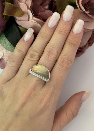 Серебряное кольцо с натуральным перламутром3 фото