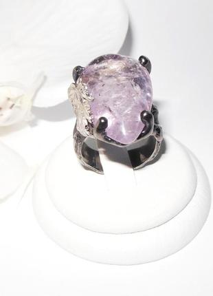 Серебряное кольцо с натуральным розовым кварцем3 фото