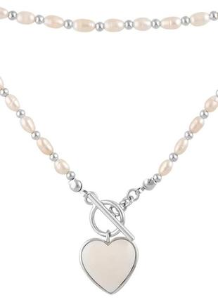 Серебряное колье с барочным  жемчугом и ониксом 43см.