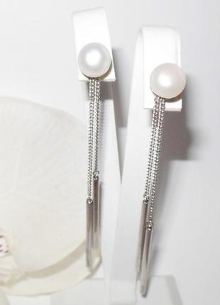 Срібні сережки з натуральними річковими перлами