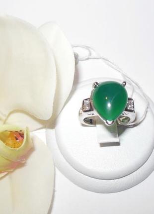 Серебряное кольцо с натуральным зеленым агатом (кабошон)1 фото