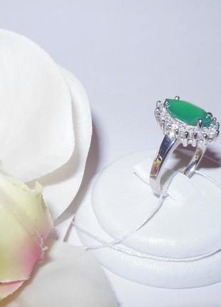 Серебряное кольцо с натуральным зеленым агатом3 фото