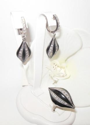Срібні сережки і кільце з емаллю1 фото