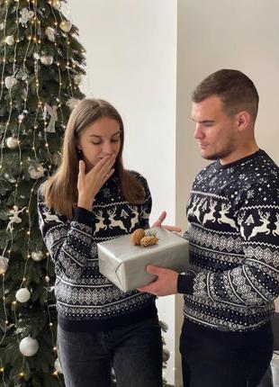 Светр шерстяний🎄❄новорічний або різдвяний, кофта з оленями, фемілі лук