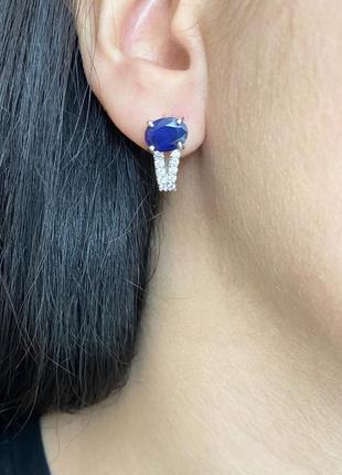 Серьги серебряные с сапфиром т-0320-б-сф