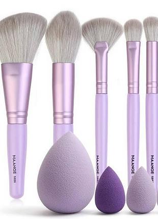 Набор кистей и спонжей для макияжа в тубусе maange фиолетовый