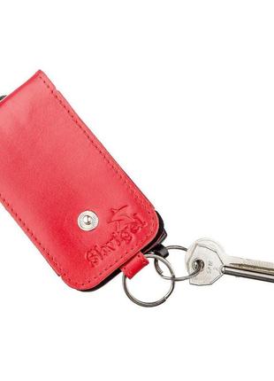 Компактна шкіряна ключниця з хлястиком shvigel 13987 червона3 фото