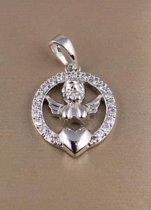 Кулон xuping jewelry  ангел в кругу с сердечком 1,6 см серебристый