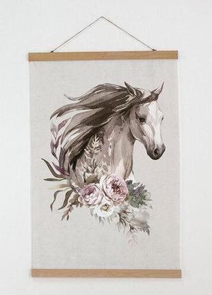 Тканинний постер кінь та квіти 60х93 см (tpsr_22s048)
