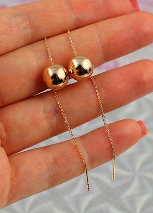 Сережки xuping jewelry протяжки кульки 10 мм 9 см золотисті