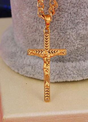 Хрестик xuping jewelry подовжений з різьбою на хресті 3,3 см золотистий