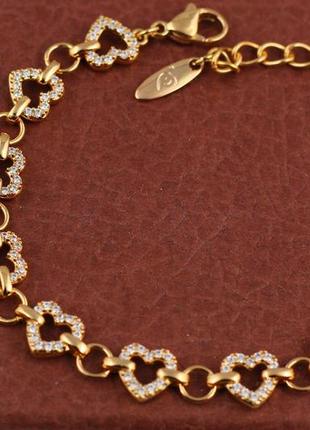 Браслет xuping jewelry чистые сердца 17.5 см 10 мм золотистый