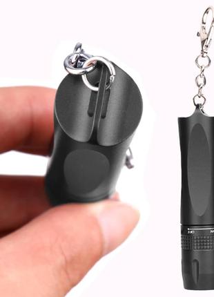 Мини карманный брелок-фонарик для ключей + карабин premium aluminum d7 черный8 фото