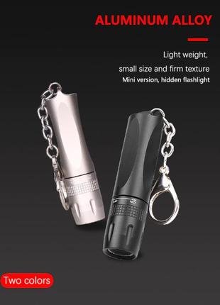 Мини карманный брелок-фонарик для ключей + карабин premium aluminum d7 черный5 фото