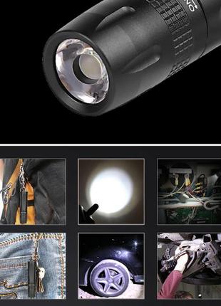 Мини карманный брелок-фонарик для ключей + карабин premium aluminum d7 черный7 фото
