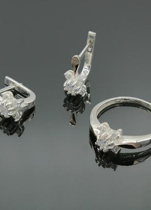 Серебряное кольцо и серьги с золотыми вставками орхидея